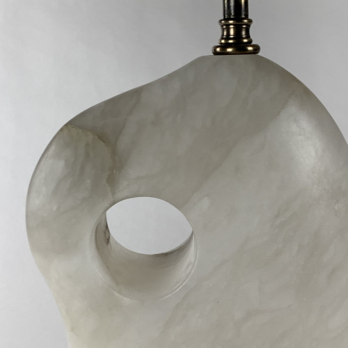 Pair Of Small Alabaster Hepworth Lamps With Antique Brass Bases