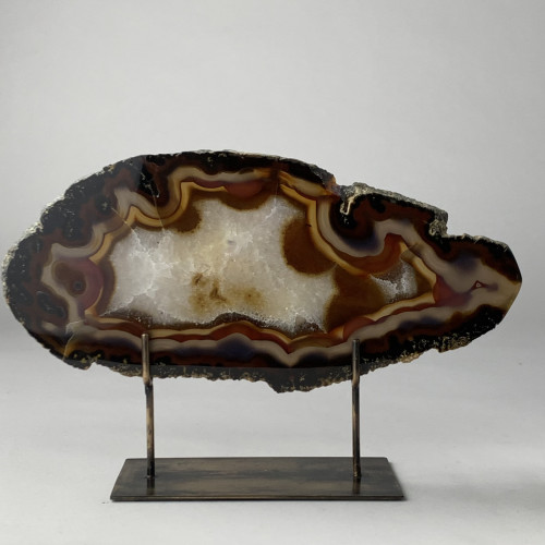 Large Brown Agate On Antique Brass Bases