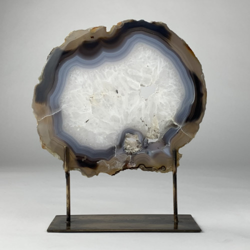 Large Grey Agate On Antique Brass Bases