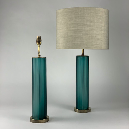 Pair Of Teal Laura Lamps On Antique Brass Bases