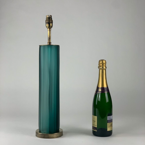 Pair Of Teal Laura Lamps On Antique Brass Bases