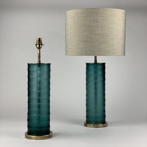 Pair Of Teal Rolo Lamps On Antique Brass Bases
