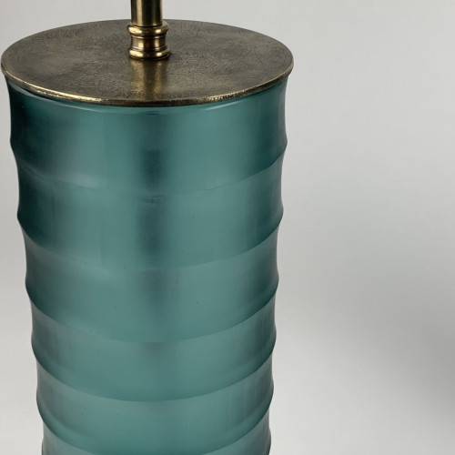 Pair Of Teal Rolo Lamps On Antique Brass Bases