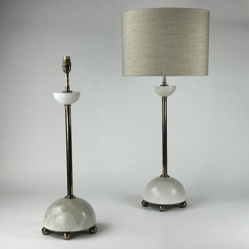 Pair Of Selenite Dome Lamps On Antique Brass Bases