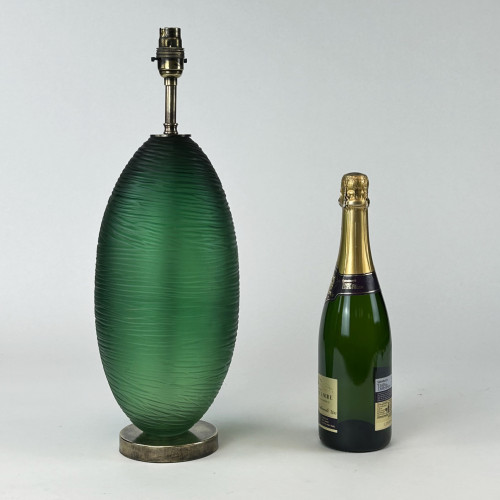 Pair Of Medium Green Glass 'happy Pill' Lamps On Antique Brass Bases