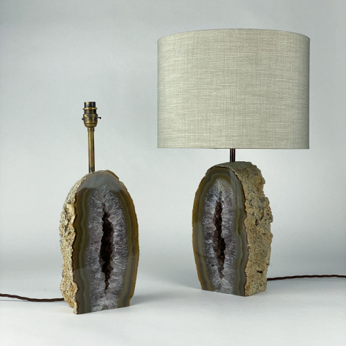 Pair Of Agate Chunk Lamps With Amethyst Inclusions