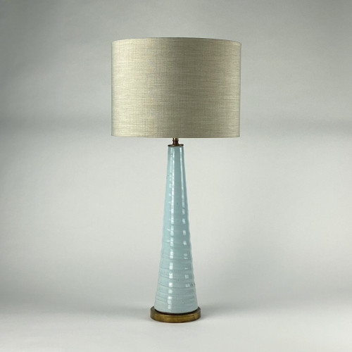Single Tall Ceramic Pale Blue "whirlwind" Lamp On Antique Brass Base
