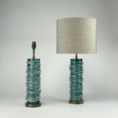 Pair Of Medium Candy Floss Teal Lamps On Antique Brass Bases