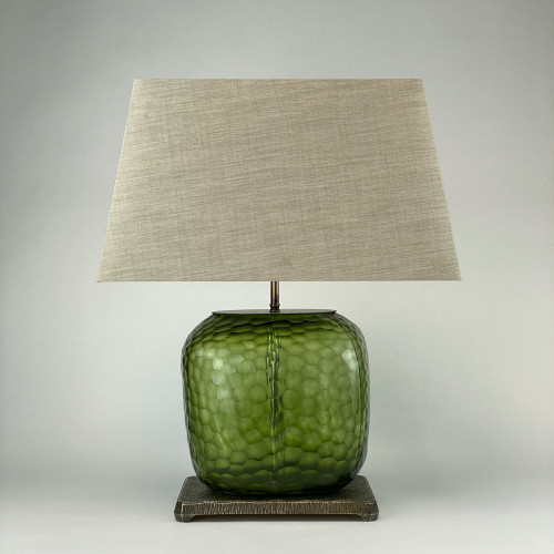 Single Large Cut Glass Green 'Cube' Lamp On Antique Brass Base