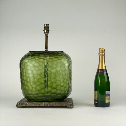 Single Large Cut Glass Green 'Cube' Lamp On Antique Brass Base