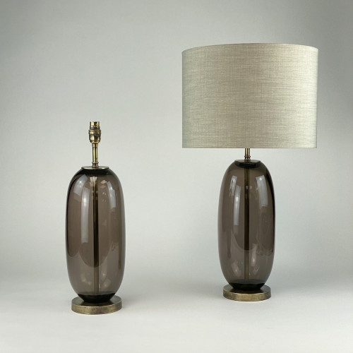 Pair Of Medium Brown 'peanut' Shaped Glass Lamps On Antique Brass Bases
