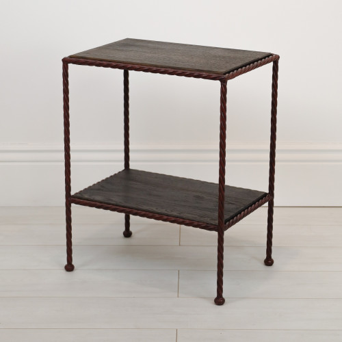 Two Tier Wrought Iron Rope Twist Side Tables With Dark Oak Tops And Distressed Paint Finish (T7068)