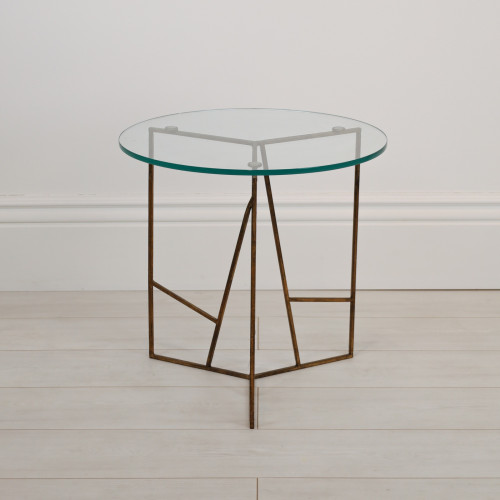 Geometric Side Tables in a Distressed Gold Finish with Glass Tops (T7073)