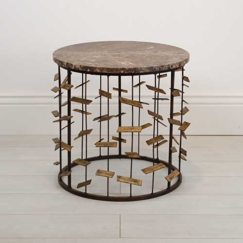 Single Wrought Iron 'Confetti' Side Table In Brown Bronze With Gold Leaf Highlights And Marble Top. (T7077)