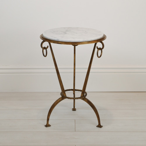 Wrought Iron 'Ring' Side Table With Distressed Gold Leaf Finish And Marble Top (T7081)