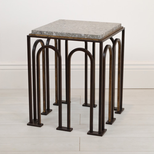 Wrought Iron 'Arch' Side Table With Painted Brown Bronze Finish And Distressed Gold Highlights (T7085)