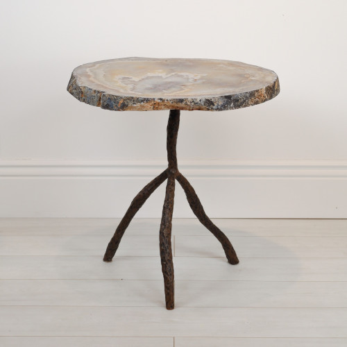 Large Agate Slice On Wrought Iron Textured 'Tree' Base With Brown Bronze Finish (T7088)