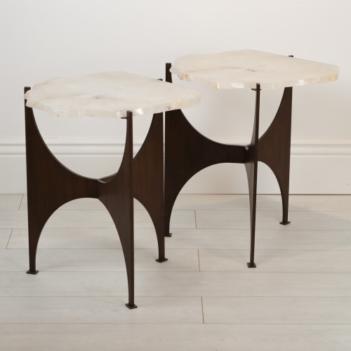 Pair Of Side Tables With Brown Bronze Finish And Quartz Top (T7099)