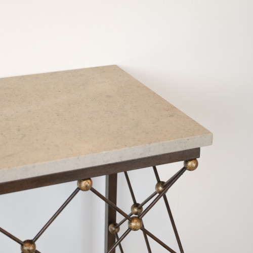 Wrought Iron 'Net' Console Table In Brown Bronze Finish With Marble Top