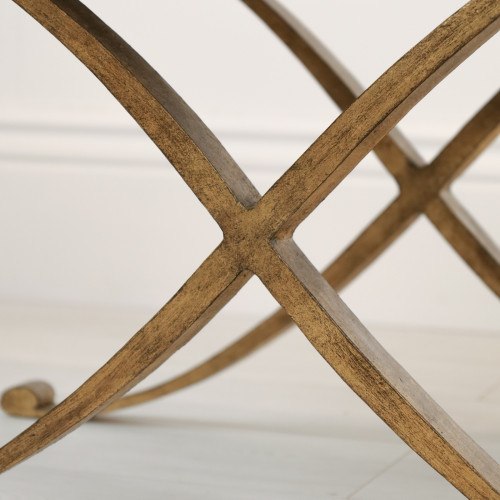 Wrought Iron 'Criss Cross' Stool In Distressed Gold Leaf Finish