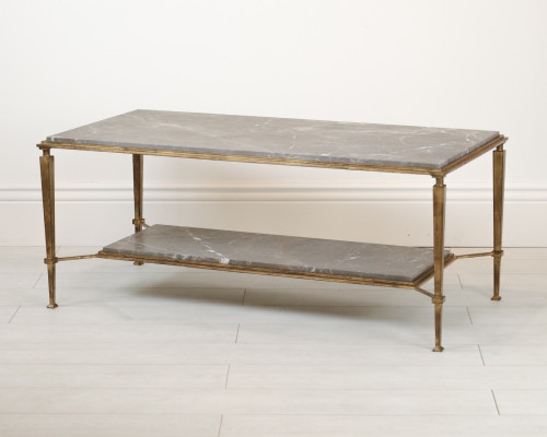 Two Tier Wrought Iron 'Charles' Coffee Table With Distressed Gold Finish And Marble Top
