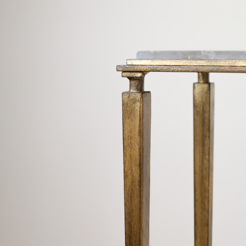 Two Tier Wrought Iron 'Charles' Console Table With Distressed Gold Finish And Marble Top