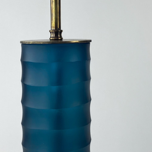 Pair Of Small Blue Cut Glass 'Laura' Lamps On Antique Brass Bases