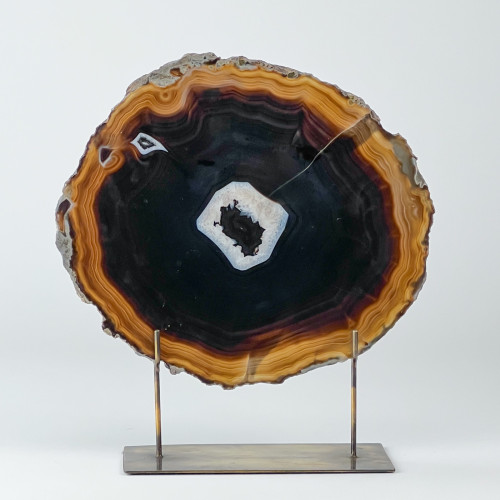 Massive Black Agate On Antique Brass Bases (T7487)