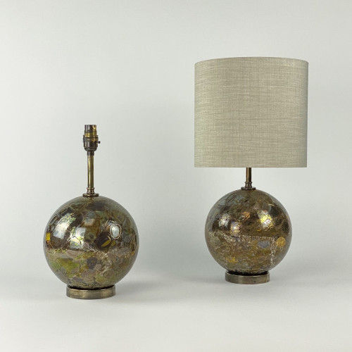 Pair Of Small Glass 'Tortoise Shell' Ball Lamps On Antique Brass Bases