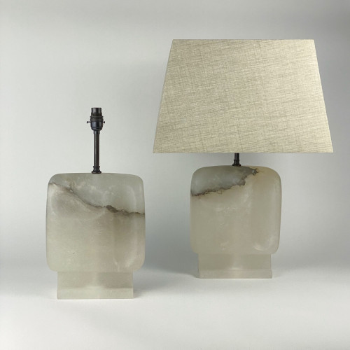 Pair Of Large White Alabaster 'Face' Lamps With Brown Bronze Fitting