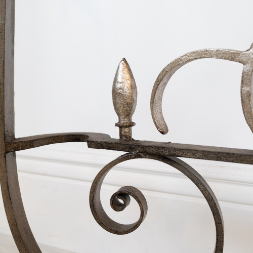 Wrought Iron 1940's Style Console Table In Grey Painted Finish With Distressed Silver Highlights And Marble Top
