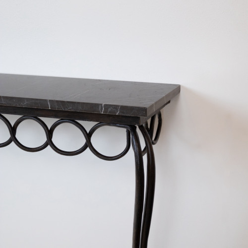 Wrought Iron 'Twist' Console In Brown Bronze Painted Finish With Marble Top