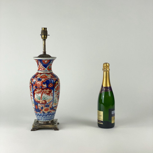 Pair Of Small Antique Red C1860 Imari Vases On Antique Brass Bases