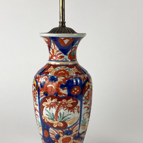 Pair Of Small Antique Red C1860 Imari Vases On Antique Brass Bases