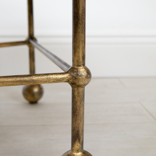 Wrought Iron 'Comma' Coffee Table With Distressed Gold Finish And Curved Marble Top