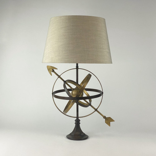Single Medium Brown Metal Armillary Sphere Desk Lamp In Brown Bronze Finish With Gold Highlights
