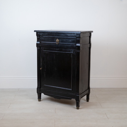 Vintage Wooden Black Lacquered Side Cabinet With Drawer And Door (T7636)