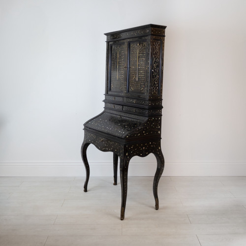 C1840 Very Fine Italian Secretaire With Ebony Veneer And Brassand Mother Of Pearl Inlay (T7644)