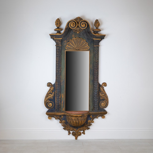 C1800 Very Fine Carved Wood Italian Mirror / Shelf Bracket With Original Paint - Originally Niche Frame