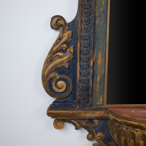 C1800 Very Fine Carved Wood Italian Mirror / Shelf Bracket With Original Paint - Originally Niche Frame