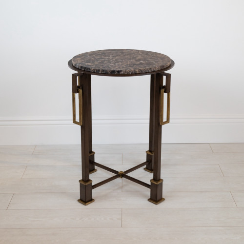 Wrought Iron 'Classical' Centre Table In Brown Bronze Finish With Gold Highlights And Marble Top