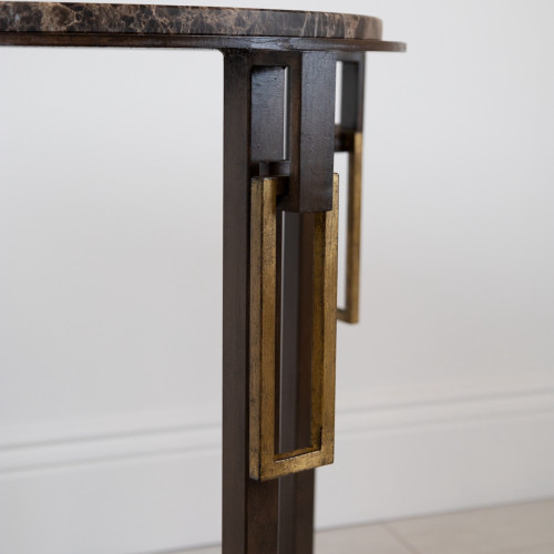 Wrought Iron 'Classical' Centre Table In Brown Bronze Finish With Gold Highlights And Marble Top