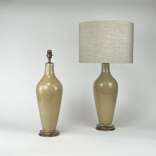 Pair Of Medium 'Standard' Beige Caramel Glass Lamps On Brown Bronze Bases