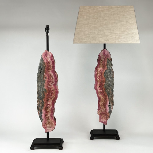 Pair Of Large Very Rare Pink Agate Lamps On Bronze Painted Iron Bases