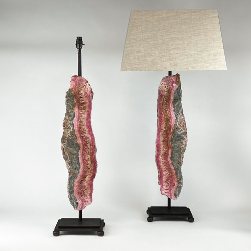 Pair Of Large Very Rare Pink Agate Lamps On Bronze Painted Iron Bases