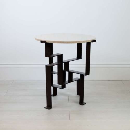 Small Wrought Iron 'Geometric' Centre Table In Brown Bronze Finish With Marble Top (T7771)