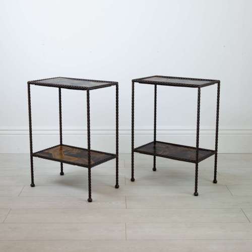 Pair of 'Rope Twist' Side Tables In Brown Bronze Finish With Antique Lacquered Tops (T7773)