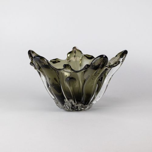 Closed Splash Bowl In Olive Green Coloured Glass (T7786)