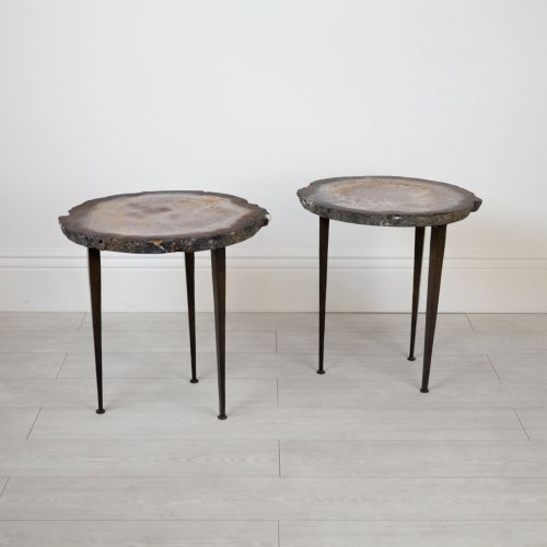 Pair of Brown Agate 'Taper Leg' Side Tables With Brown Bronze Finish And Agate Tops (T7791)