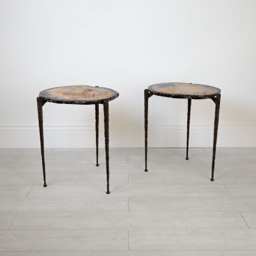 Pair of Orange/Brown Agate 'Taper Leg' Side Tables With Brown Bronze Finish And Agate Tops (T7799)